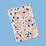 Once upon a time there was autumn - blue flowers and orange stems on a white background