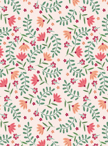 Once upon a time there was autumn - green stems, orange and red flowers on a baby pink background