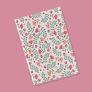 Once upon a time there was autumn - green stems, orange and red flowers on a baby pink background