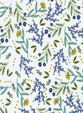 Once upon a time there was autumn - blue and yellow flowers, dark blue stems on a white background