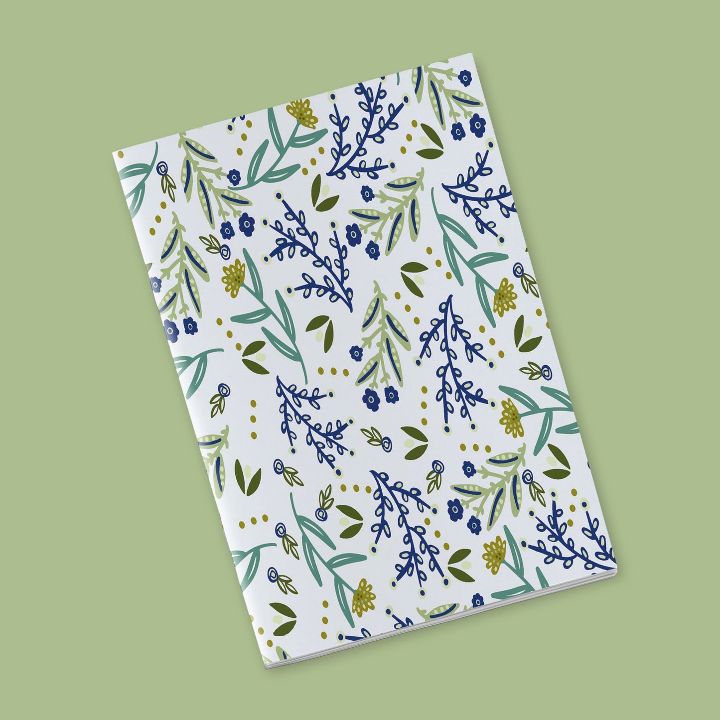 Once upon a time there was autumn - blue and yellow flowers, dark blue stems on a white background