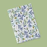 Once upon a time there was autumn - blue and yellow flowers, dark blue stems on a white background
