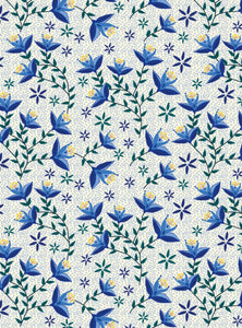 Motif automnale - fleurs bleues et jaune, sur fond blanc