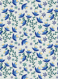 Motif automnale - fleurs bleues et jaune, sur fond blanc