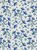 Motif automnale - fleurs bleues et jaune, sur fond blanc