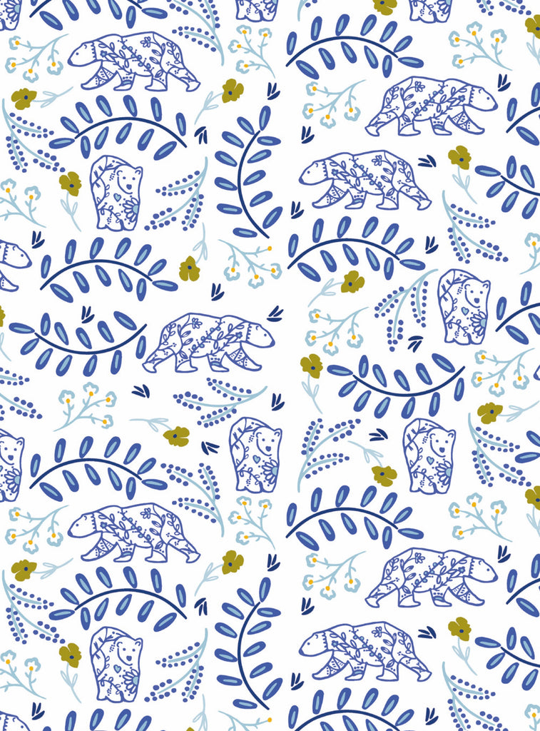 Once upon a time there was autumn - blue bears and blue stems on a white background