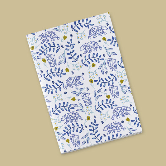 Il était une fois l'automne - ours bleus et tiges bleues sur fond blanc