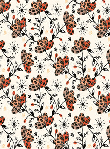 Il était une fois l'automne - fleurs rouges et pêches sur fond blanc