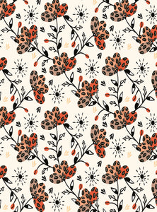 Once upon a time there was autumn - red and peach flowers on a white background