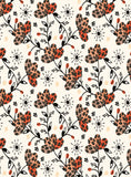 Il était une fois l'automne - fleurs rouges et pêches sur fond blanc