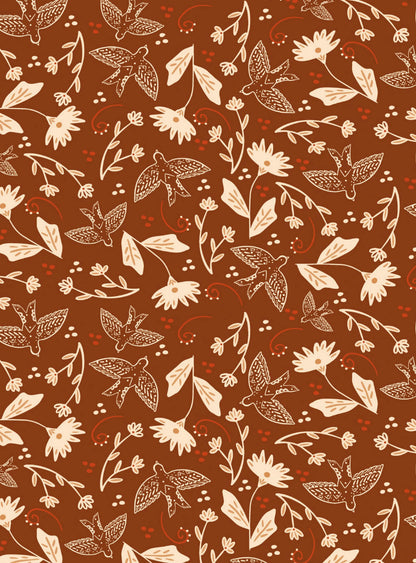 Once upon a time there was autumn - birds and pale flowers on a rusty background